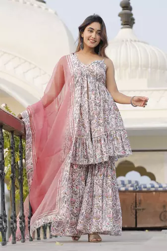 Fresh pink lotus sharara set