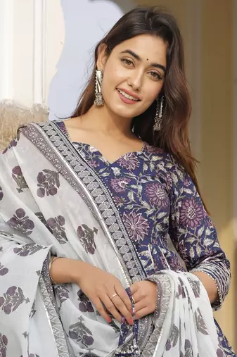 Blue daisy sharara set