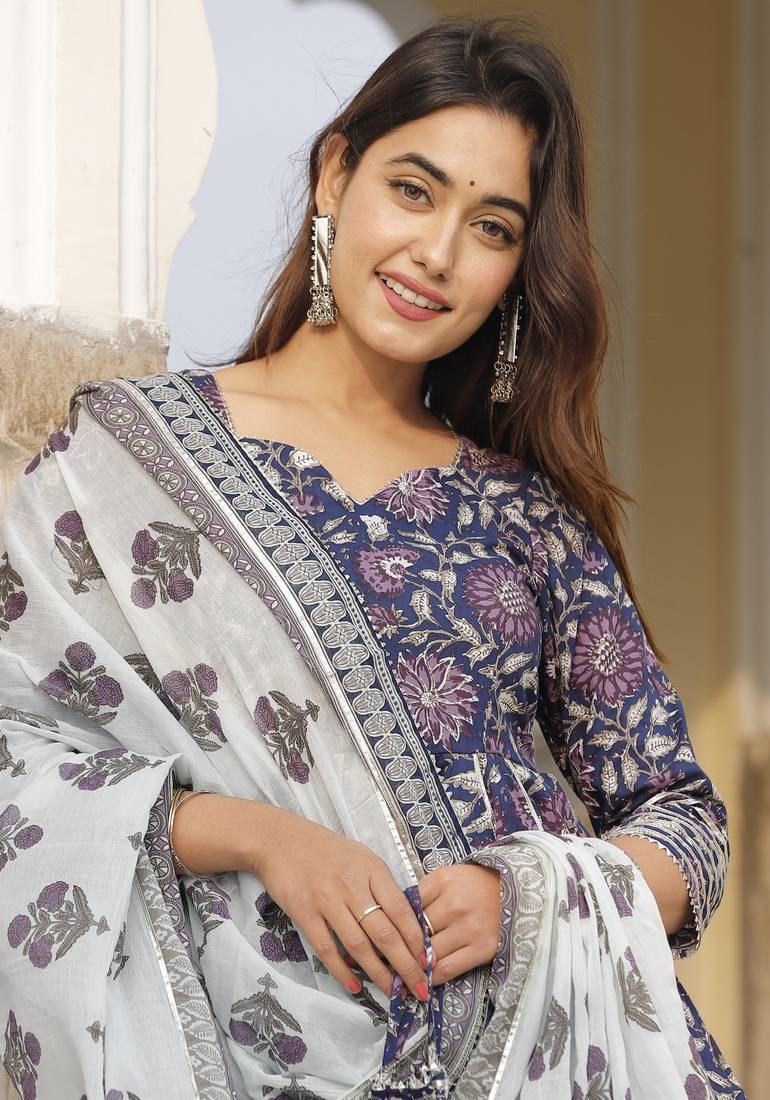 Blue daisy sharara set