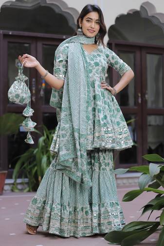 Spider green sharara set