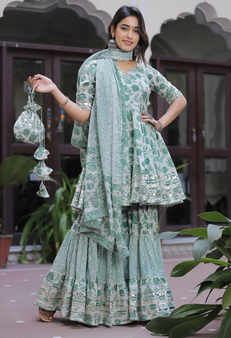 Spider green sharara set