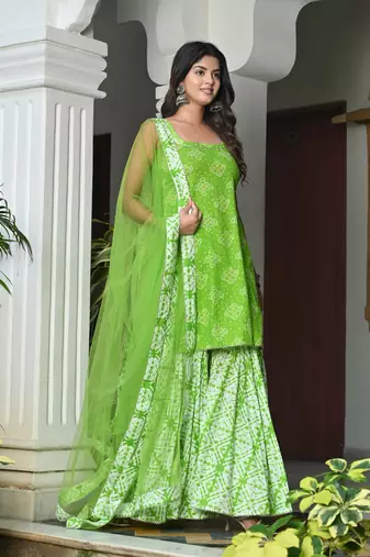 Cannabis with bandhej cotton sharara set