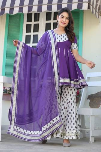 Anmol gota purple cottonsharara set