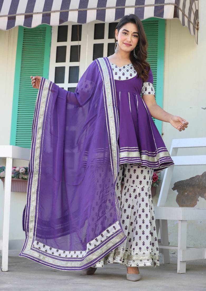 Anmol gota purple cottonsharara set