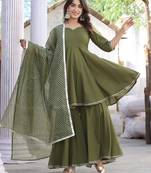 Lahariya mehndi green cotton sharara set