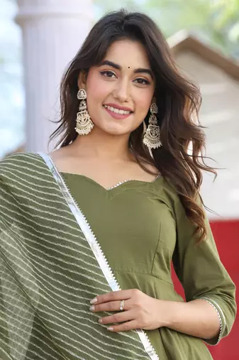 Lahariya mehndi green cotton sharara set