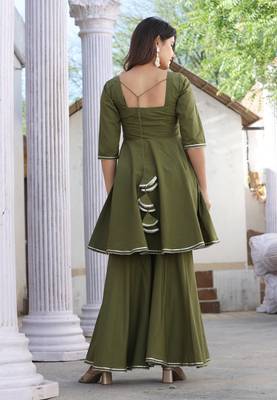 Lahariya mehndi green cotton sharara set 3
