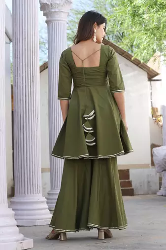 Lahariya mehndi green cotton sharara set