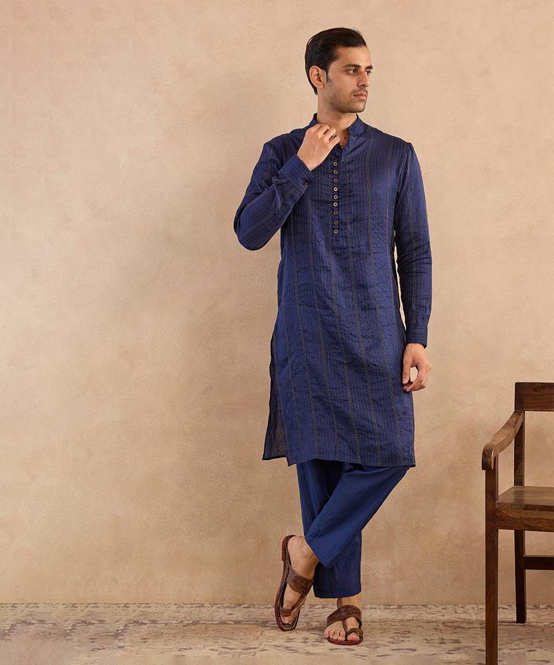 Blue embroidered silk kurta set