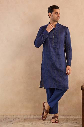 Blue embroidered silk kurta set