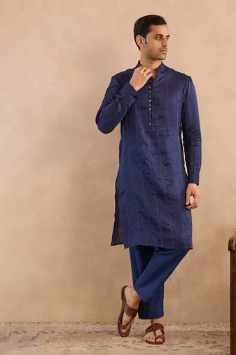 Blue embroidered silk kurta set