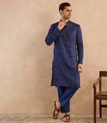 Blue embroidered silk kurta set