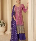 Pink georgette embroidered seroski zarkan work plazzo suit