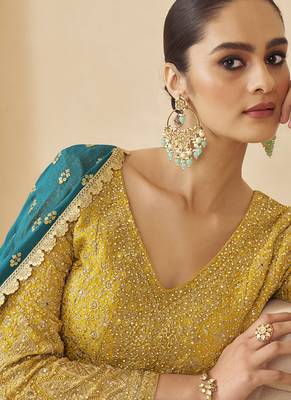 Yellow georgette embroidered zarkan work palazzo suit 3
