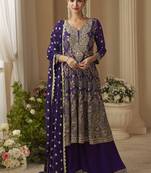 Violet georgette embroidered zarkan work palazzo suit