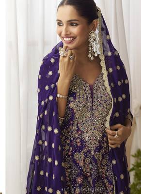 Violet georgette embroidered zarkan work palazzo suit 2