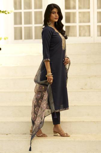 Blue women kurta pant dupatta set