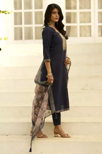 Blue women kurta pant dupatta set