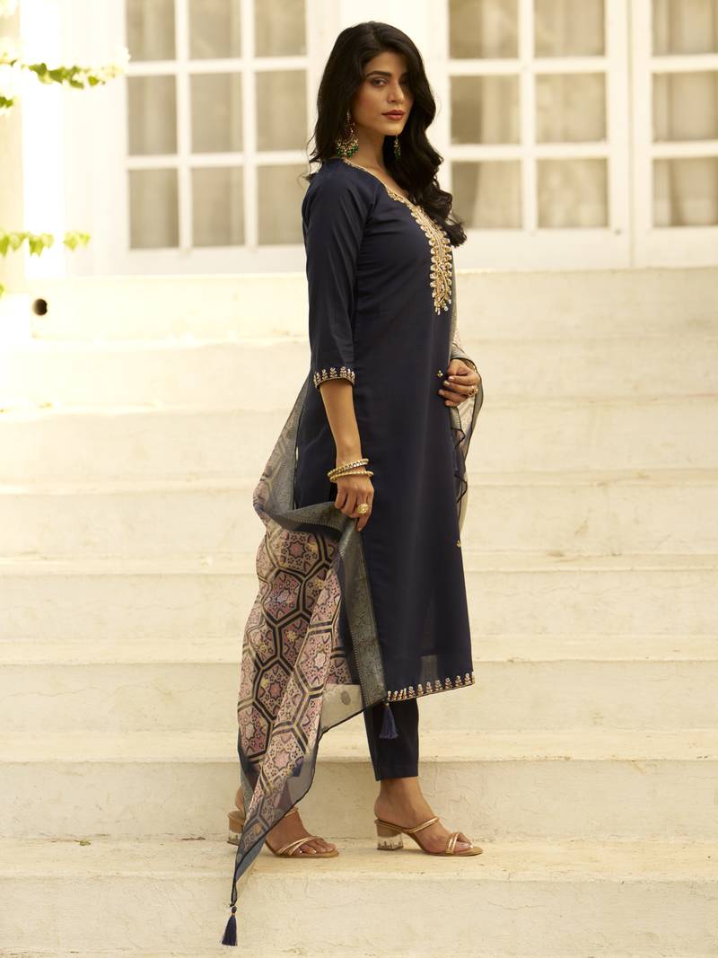 Blue women kurta pant dupatta set