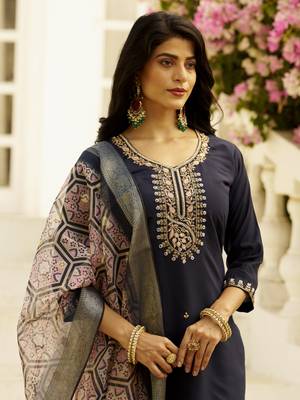 Blue women kurta pant dupatta set 3