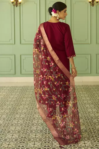 Maroon women kurta pant dupatta set