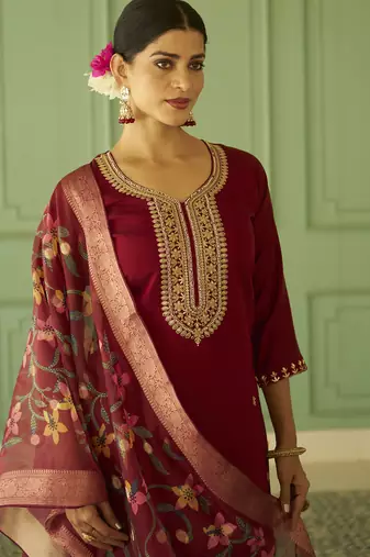 Maroon women kurta pant dupatta set