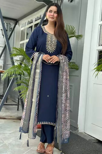 Blue women kurta pant dupatta set