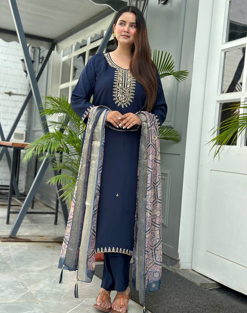 Blue women kurta pant dupatta set