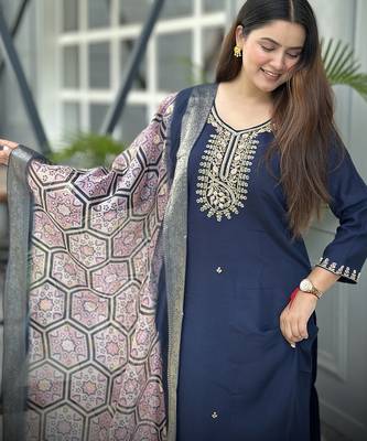 Blue women kurta pant dupatta set 3