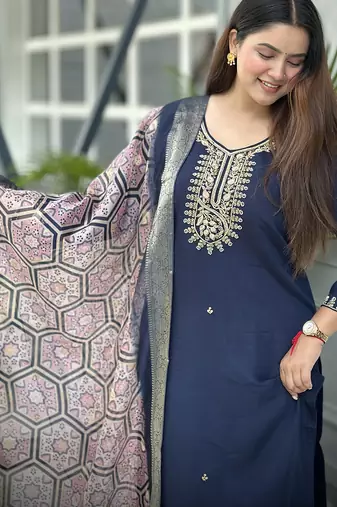 Blue women kurta pant dupatta set