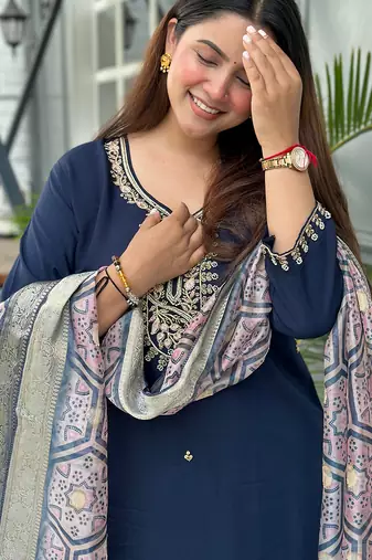 Blue women kurta pant dupatta set