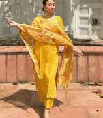 Yellow women kurta pant dupatta set