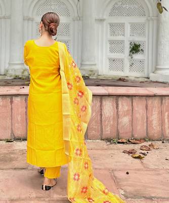Yellow women kurta pant dupatta set 3