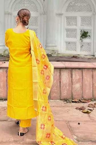 Yellow women kurta pant dupatta set