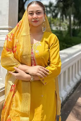 Yellow women kurta pant dupatta set