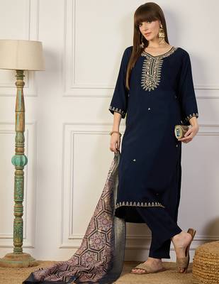Blue women kurta pant dupatta set 1