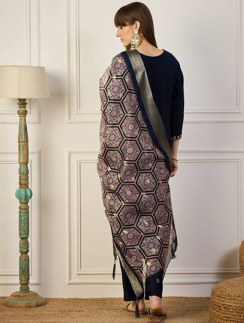 Blue women kurta pant dupatta set