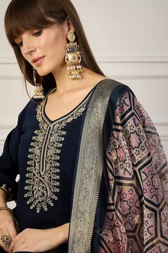 Blue women kurta pant dupatta set