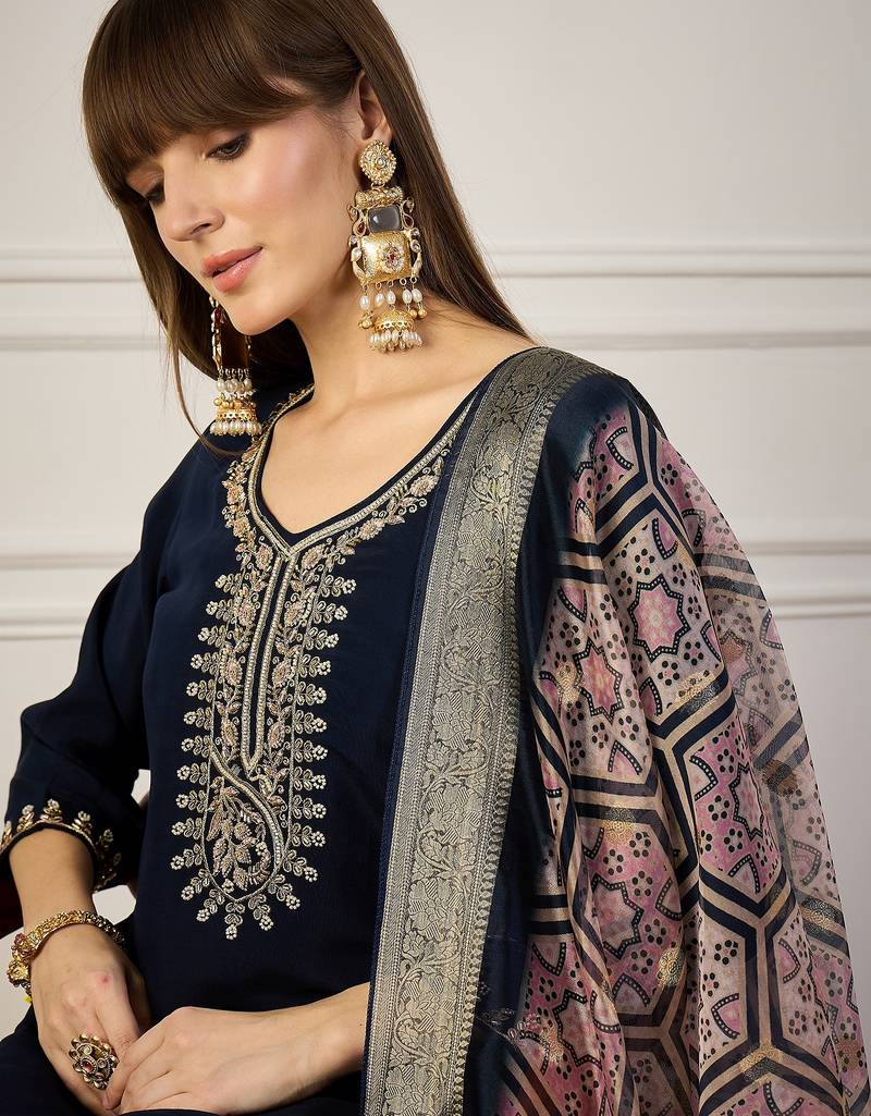 Blue women kurta pant dupatta set