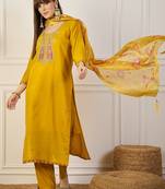 Yellow women kurta pant dupatta set