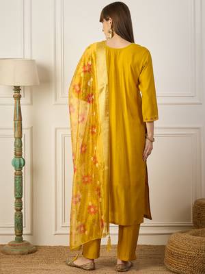 Yellow women kurta pant dupatta set 2