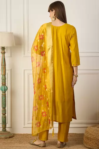Yellow women kurta pant dupatta set