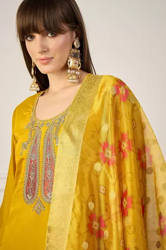 Yellow women kurta pant dupatta set