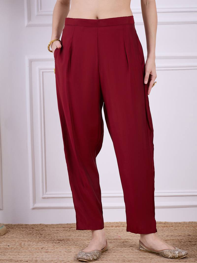 Maroon women kurta pant dupatta set