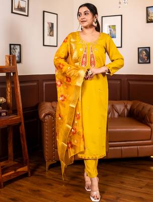 Yellow women kurta pant dupatta set 1