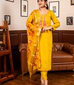 Yellow women kurta pant dupatta set