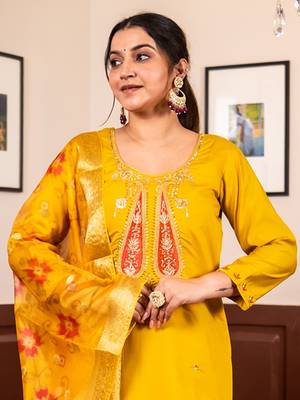 Yellow women kurta pant dupatta set 2