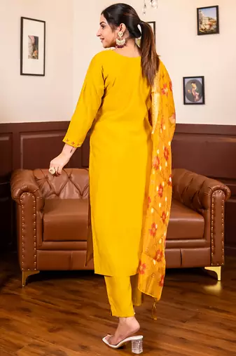 Yellow women kurta pant dupatta set