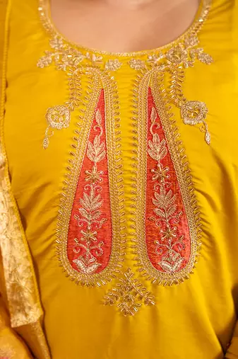 Yellow women kurta pant dupatta set