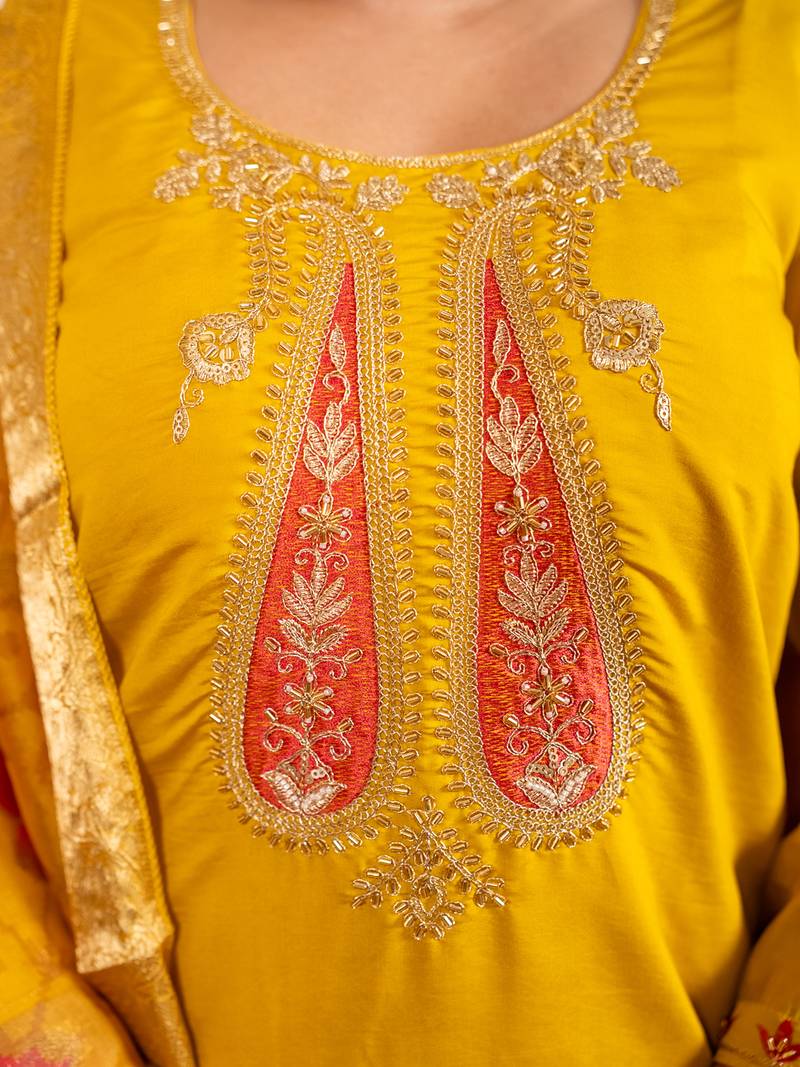 Yellow women kurta pant dupatta set